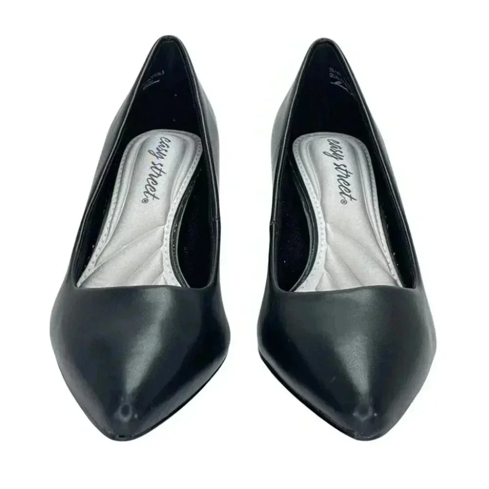 Easy Street Passion Black Faux Leather Womens Heels Size 5.5M
